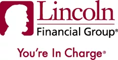 The logo for Lincoln Financial Group. The logo features a white silhouette of Abraham Lincoln's side profile on a red square. The logo text reads, "Lincoln Financial Group, You're in Charge."
