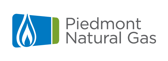 The logo for Piedmont Natural Gas. A white outline of a flame is on a blue rectangular graphic with a green stripe at the right end. The words Piedmont Natural Gas are to the right of the graphic.