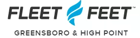 The logo for Fleet Feet Greensboro & High Point. There is a stylized blue feather between the words Fleet and Feet, and beneath the words Fleet and Feet the logo reads Greensboro and High Point.