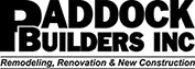 The logo for Paddock Builders Inc. The text is in black. The logo reads Paddock Builders Inc, Remodeling, Renovation and New Construction.