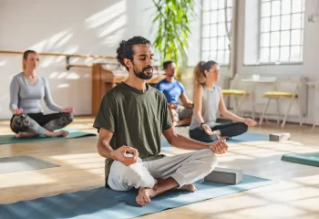 A yoga class with diverse participants.