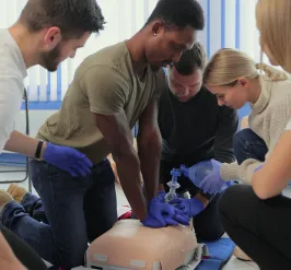 A diverse group of students at a CPR class.