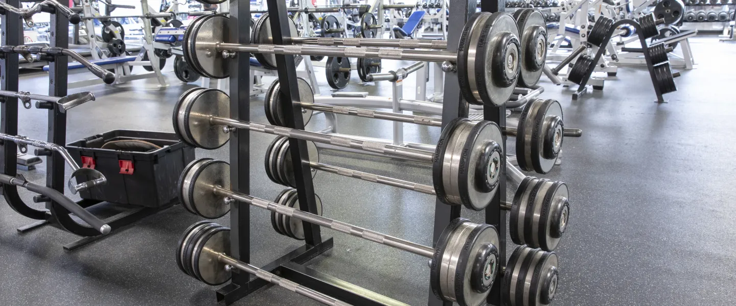 A weight rack at the Ragsdale YMCA.