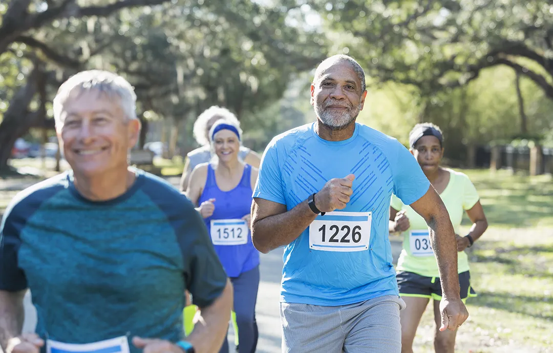 People running in a road race.