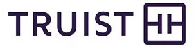 The logo for Truist bank. It is designed in dark purple and says Truist with their company logo to the right of the text. It looks like a square with two sideways Ts centered on the sides of the square.
