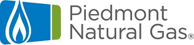 The logo for Piedmont Natural Gas. There is a blue rectangle to the left of the words Piedmont Natural Gas. The blue rectangle has a white flame on the left side, and the right side of the rectangle is green.