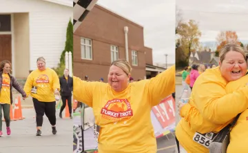 Woman finishing a 5k race